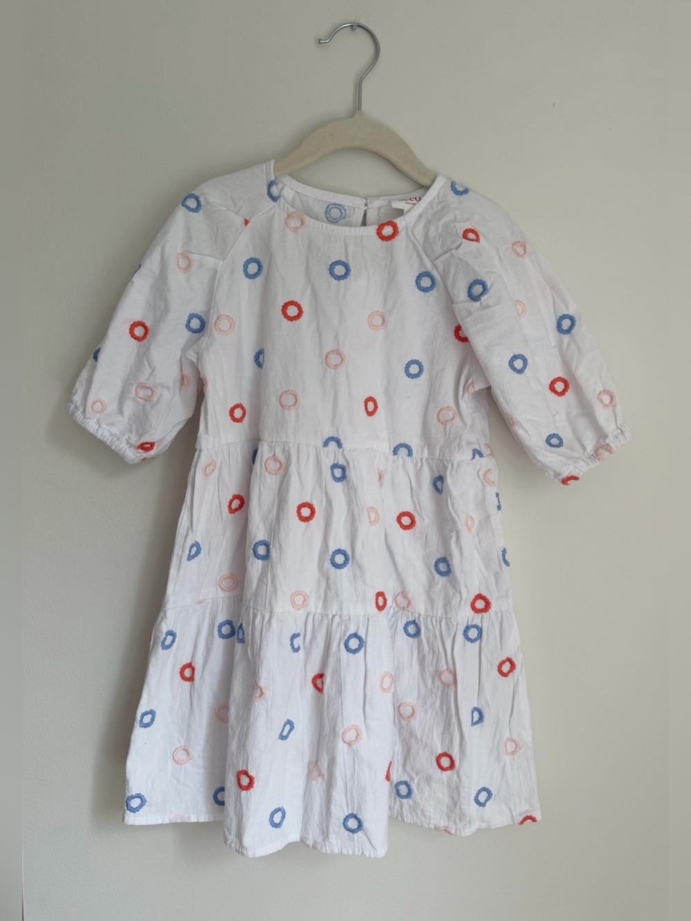 Seed Heritage Tiered Dress with Red, Blue & Pink Ring Print (Size 5)